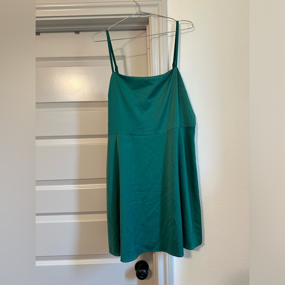 Emerald green satin slip dress, size XL.